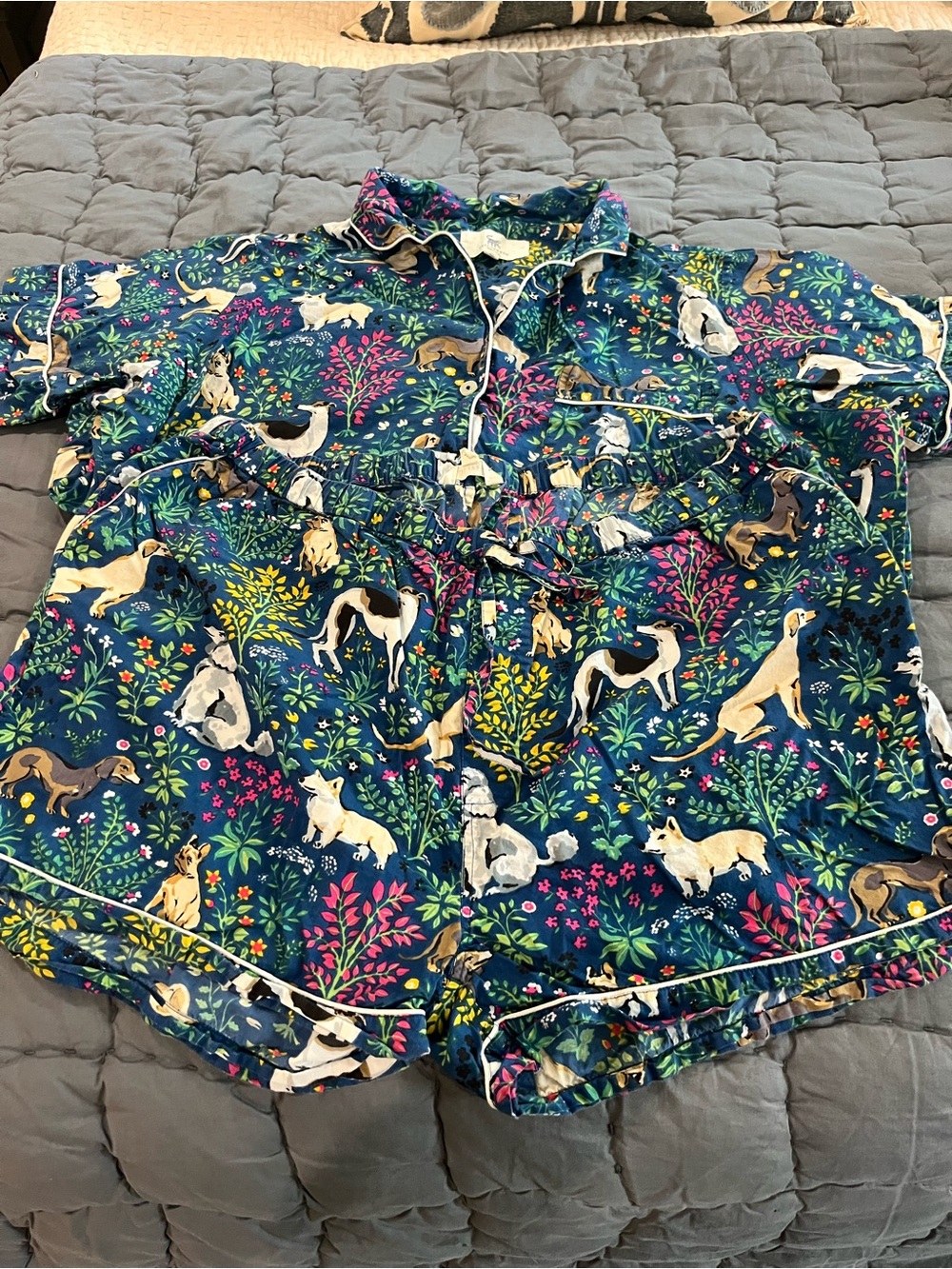 PrintFresh Women’s Navy Blue Dog Print Pajama Top and Shorts Set Sz 1X